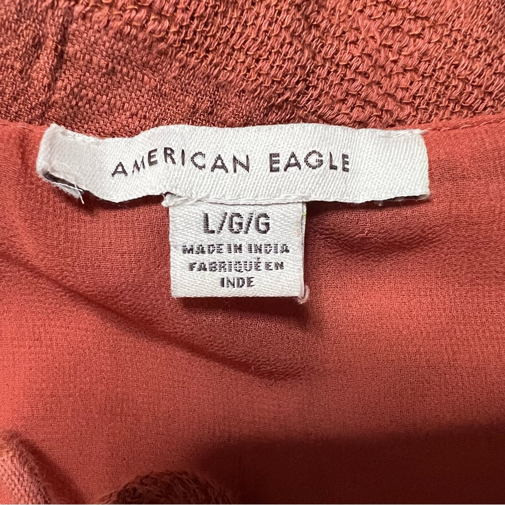 American Eagle AE Puff Sleeve Babydoll Mini Dress Large Women’s Burnt Orange - Picture 4 of 6